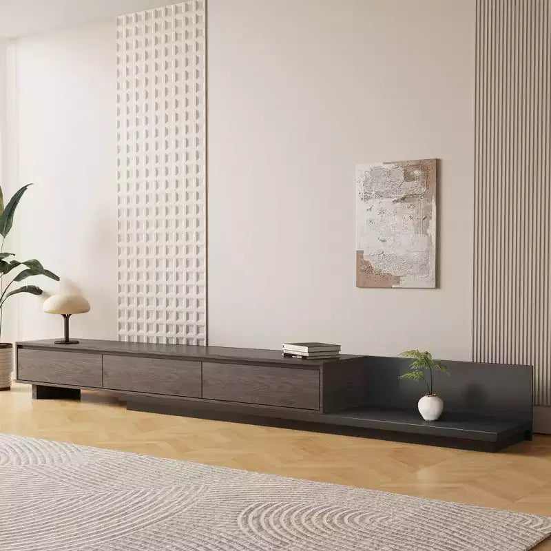 Meuble TV moderne extensible Luck Live Contemporain 200 cm en noyer foncé, console multimédia avec 3 tiroirs
