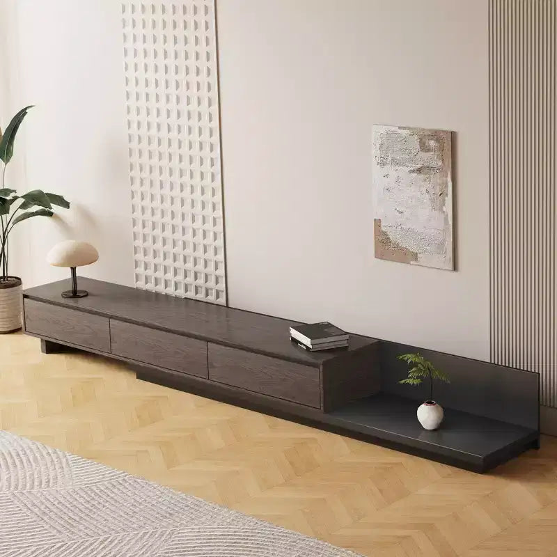 Meuble TV moderne extensible Luck Live Contemporain 200 cm en noyer foncé, console multimédia avec 3 tiroirs