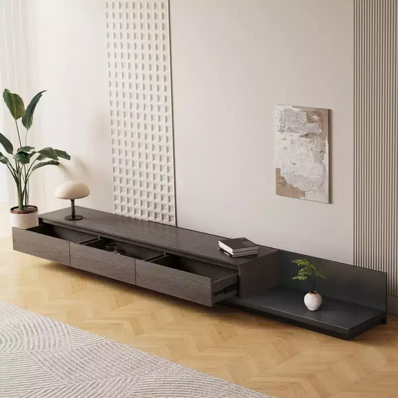 Meuble TV moderne extensible Luck Live Contemporain 200 cm en noyer foncé, console multimédia avec 3 tiroirs