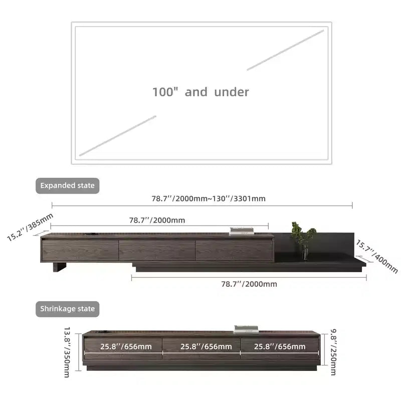 Meuble TV moderne extensible Luck Live Contemporain 200 cm en noyer foncé, console multimédia avec 3 tiroirs