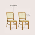 Chaise de salle à manger Cukor Mid-Century vintage en bois et rotin, naturelle (Lot de 2) par JONATHAN Y