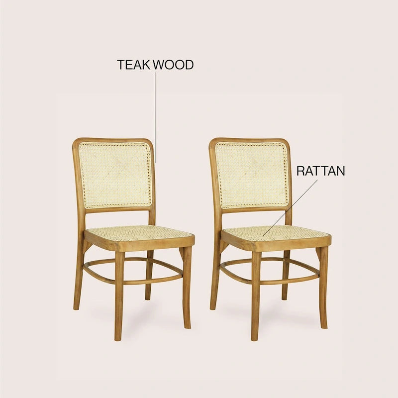 Chaise de salle à manger Cukor Mid-Century vintage en bois et rotin, naturelle (Lot de 2) par JONATHAN Y
