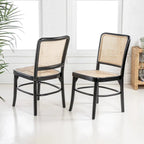Chaise de salle à manger Cukor Mid-Century vintage en bois et rotin, naturelle (Lot de 2) par JONATHAN Y