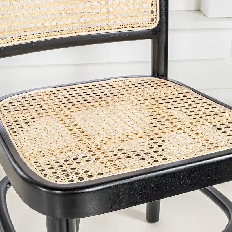 Chaise de salle à manger Cukor Mid-Century vintage en bois et rotin, naturelle (Lot de 2) par JONATHAN Y