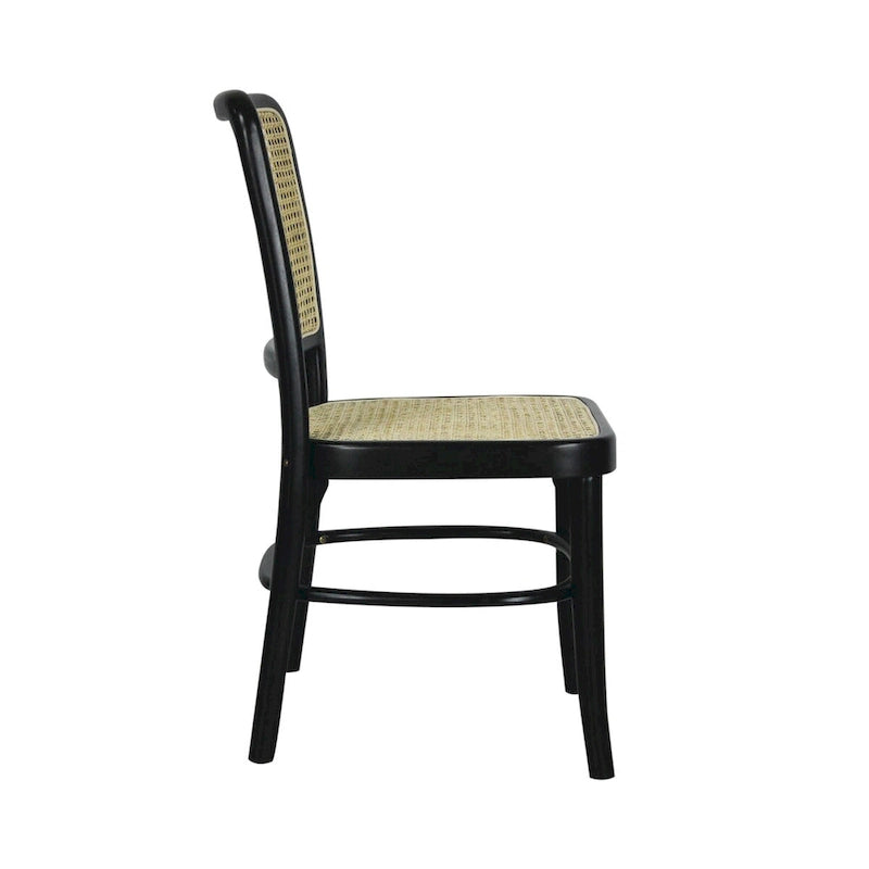 Chaise de salle à manger Cukor Mid-Century vintage en bois et rotin, naturelle (Lot de 2) par JONATHAN Y
