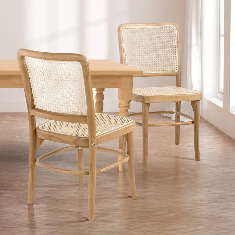 Chaise de salle à manger Cukor Mid-Century vintage en bois et rotin, naturelle (Lot de 2) par JONATHAN Y