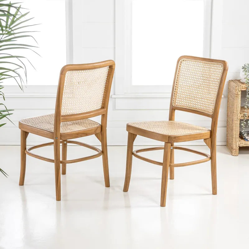 Chaise de salle à manger Cukor Mid-Century vintage en bois et rotin, naturelle (Lot de 2) par JONATHAN Y