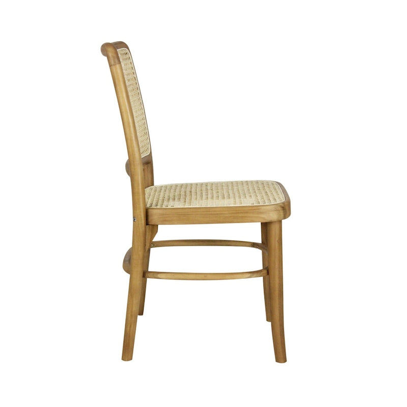 Chaise de salle à manger Cukor Mid-Century vintage en bois et rotin, naturelle (Lot de 2) par JONATHAN Y
