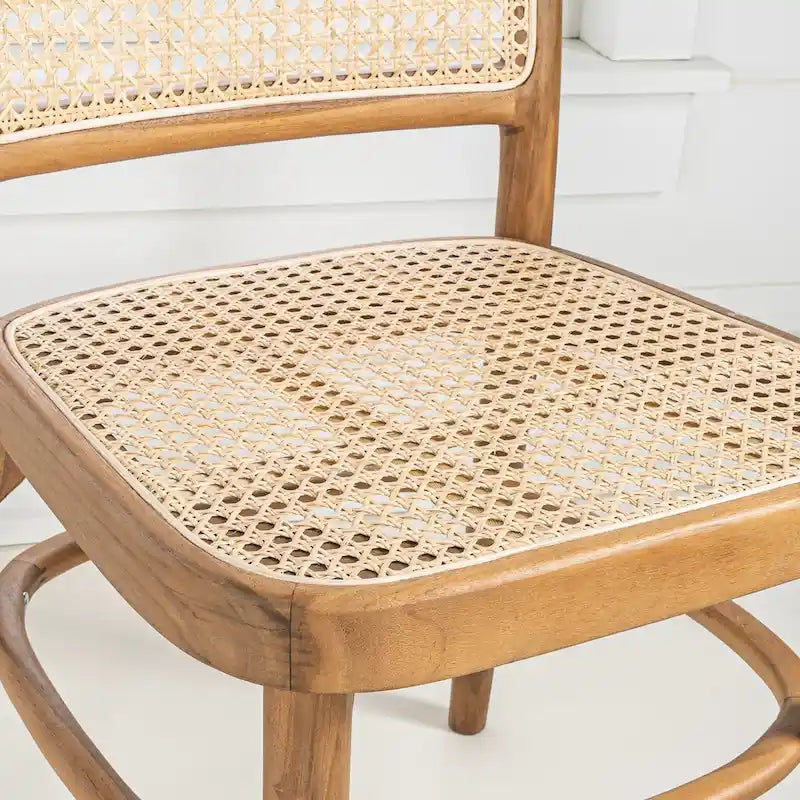 Chaise de salle à manger Cukor Mid-Century vintage en bois et rotin, naturelle (Lot de 2) par JONATHAN Y