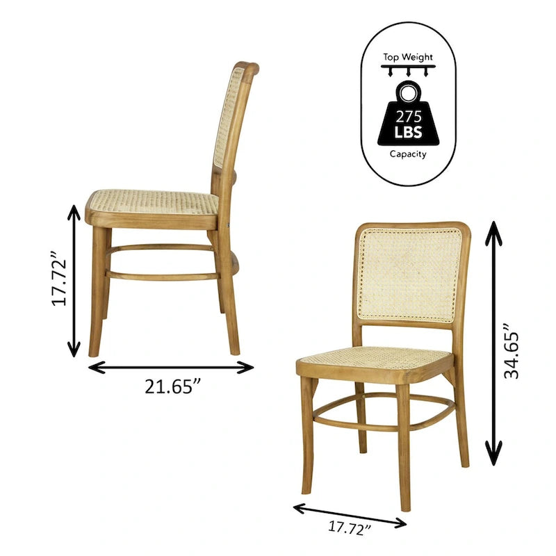 Chaise de salle à manger Cukor Mid-Century vintage en bois et rotin, naturelle (Lot de 2) par JONATHAN Y