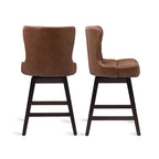 Tabourets de bar pivotants LUE BONA de 26 po en bois, style moderne milieu de siècle, avec assise en similicuir et lin - Lot de 4