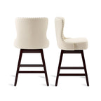 Tabourets de bar pivotants LUE BONA de 26 po en bois, style moderne milieu de siècle, avec assise en similicuir et lin - Lot de 4