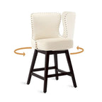 Tabourets de bar pivotants LUE BONA de 26 po en bois, style moderne milieu de siècle, avec assise en similicuir et lin - Lot de 4