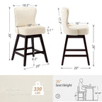 Tabourets de bar pivotants LUE BONA de 26 po en bois, style moderne milieu de siècle, avec assise en similicuir et lin - Lot de 4