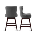 Tabourets de bar pivotants LUE BONA de 26 po en bois, style moderne milieu de siècle, avec assise en similicuir et lin - Lot de 4