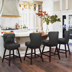 Tabourets de bar pivotants LUE BONA de 26 po en bois, style moderne milieu de siècle, avec assise en similicuir et lin - Lot de 4
