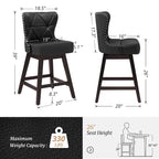 Tabourets de bar pivotants LUE BONA de 26 po en bois, style moderne milieu de siècle, avec assise en similicuir et lin - Lot de 4