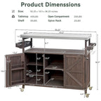 Îlot de cuisine d'extérieur, chariot de bar roulant et meuble de rangement, table de grillade d'extérieur en bois massif de style campagnard avec plateau en acier inoxydable