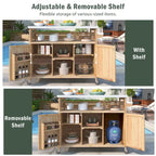 Îlot de cuisine d'extérieur, chariot de bar roulant et meuble de rangement, table de grillade d'extérieur en bois massif de style campagnard avec plateau en acier inoxydable