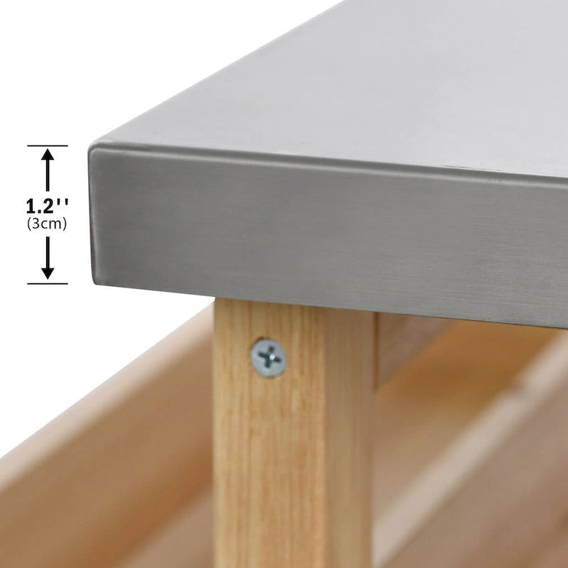 Îlot de cuisine d'extérieur, chariot de bar roulant et meuble de rangement, table de grillade d'extérieur en bois massif de style campagnard avec plateau en acier inoxydable