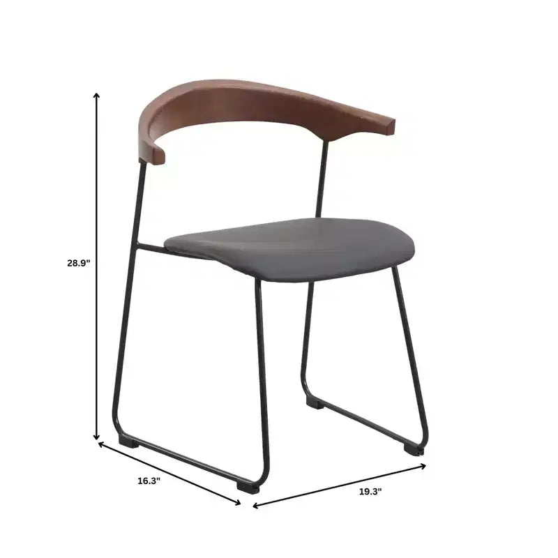 Chaise de salle à manger LeisureMod rembourrée en cuir avec dossier en hêtre et pieds en fer, lot de 4, série Lyra