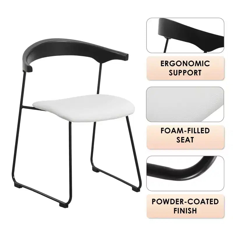 Chaise de salle à manger LeisureMod rembourrée en cuir avec dossier en hêtre et pieds en fer, lot de 4, série Lyra