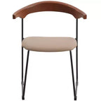 Chaise de salle à manger LeisureMod rembourrée en cuir avec dossier en hêtre et pieds en fer, lot de 4, série Lyra