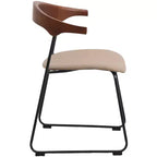 Chaise de salle à manger LeisureMod rembourrée en cuir avec dossier en hêtre et pieds en fer, lot de 4, série Lyra