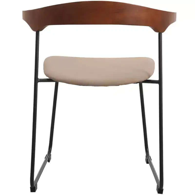 Chaise de salle à manger LeisureMod rembourrée en cuir avec dossier en hêtre et pieds en fer, lot de 4, série Lyra