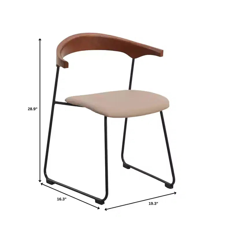Chaise de salle à manger LeisureMod rembourrée en cuir avec dossier en hêtre et pieds en fer, lot de 4, série Lyra