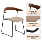 Chaise de salle à manger LeisureMod rembourrée en cuir avec dossier en hêtre et pieds en fer, lot de 4, série Lyra