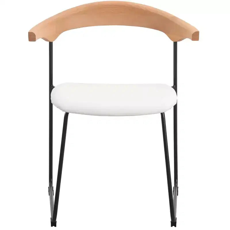 Chaise de salle à manger LeisureMod rembourrée en cuir avec dossier en hêtre et pieds en fer, lot de 4, série Lyra