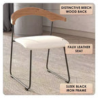 Chaise de salle à manger LeisureMod rembourrée en cuir avec dossier en hêtre et pieds en fer, lot de 4, série Lyra