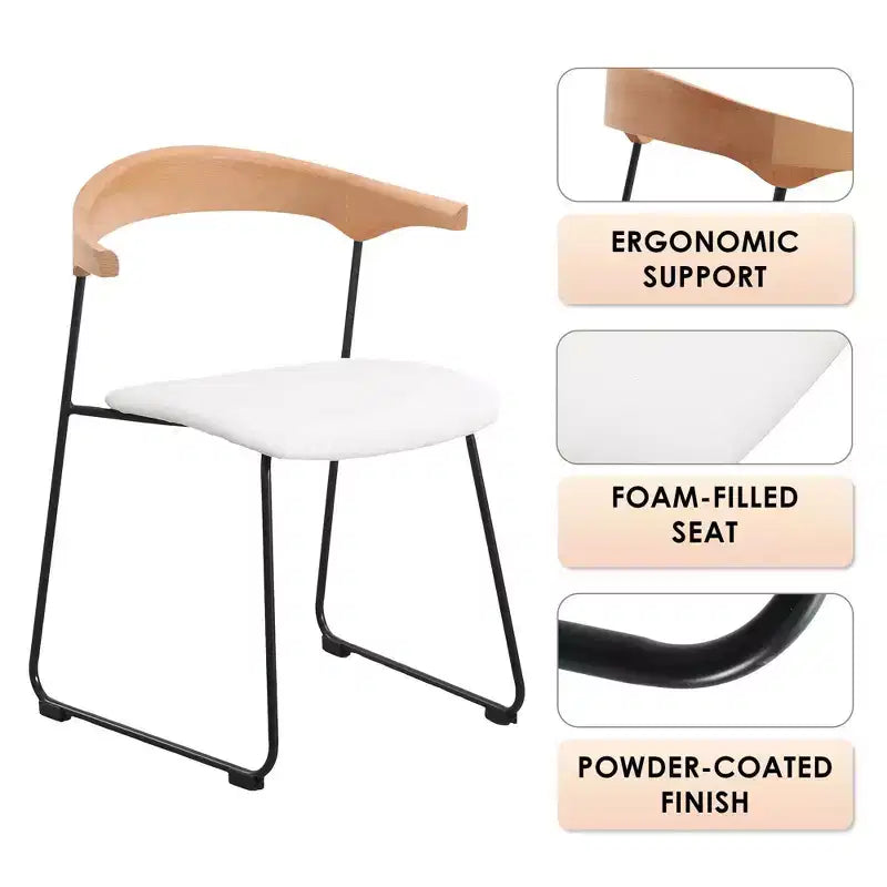 Chaise de salle à manger LeisureMod rembourrée en cuir avec dossier en hêtre et pieds en fer, lot de 4, série Lyra