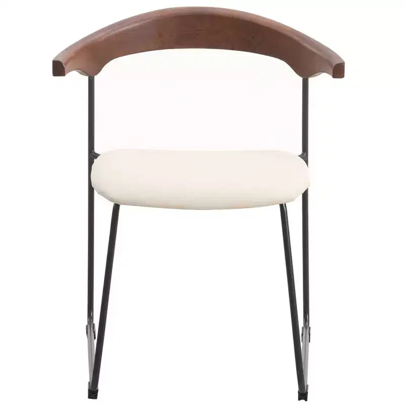 Chaise de salle à manger LeisureMod rembourrée en cuir avec dossier en hêtre et pieds en fer, lot de 4, série Lyra
