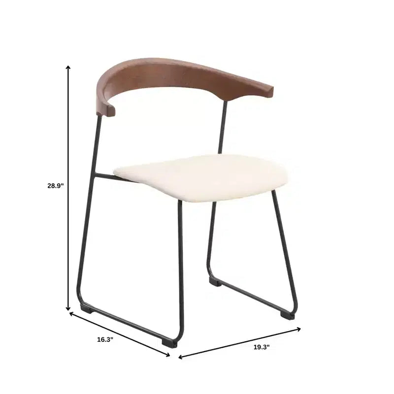 Chaise de salle à manger LeisureMod rembourrée en cuir avec dossier en hêtre et pieds en fer, lot de 4, série Lyra