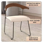 Chaise de salle à manger LeisureMod rembourrée en cuir avec dossier en hêtre et pieds en fer, lot de 4, série Lyra