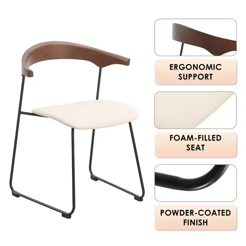Chaise de salle à manger LeisureMod rembourrée en cuir avec dossier en hêtre et pieds en fer, lot de 4, série Lyra