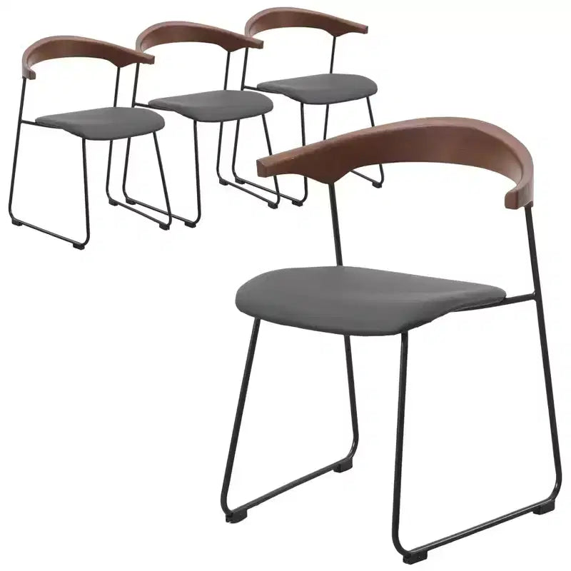 LeisureMod Upholstered Dining Chair in Leather with Beech Back and Iron Legs Set of 4 Lyra Series