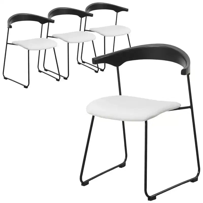 Chaise de salle à manger LeisureMod rembourrée en cuir avec dossier en hêtre et pieds en fer, lot de 4, série Lyra