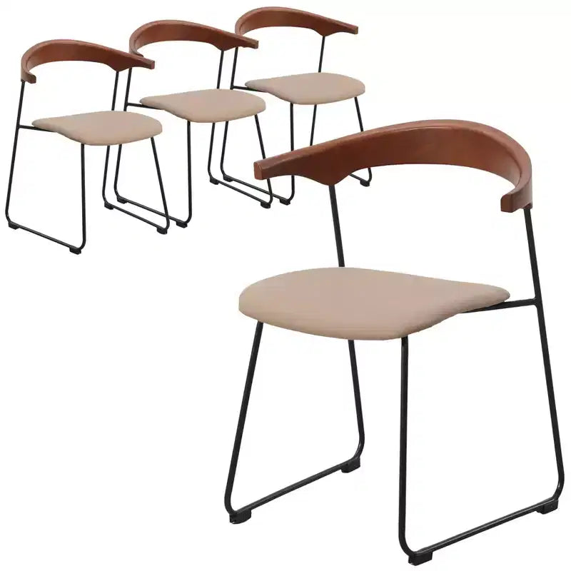 Chaise de salle à manger LeisureMod rembourrée en cuir avec dossier en hêtre et pieds en fer, lot de 4, série Lyra