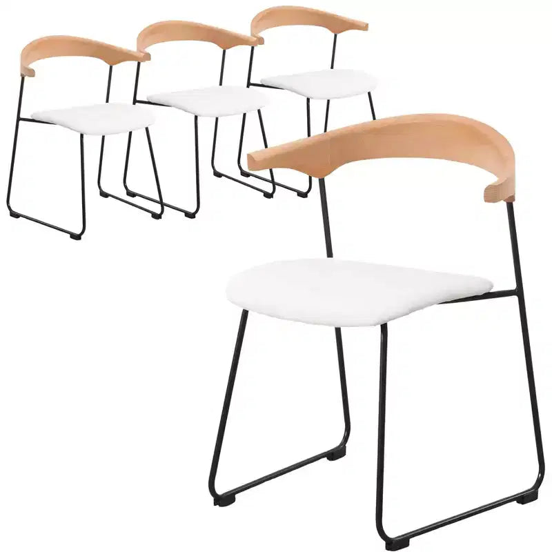 Chaise de salle à manger LeisureMod rembourrée en cuir avec dossier en hêtre et pieds en fer, lot de 4, série Lyra