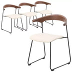 Chaise de salle à manger LeisureMod rembourrée en cuir avec dossier en hêtre et pieds en fer, lot de 4, série Lyra
