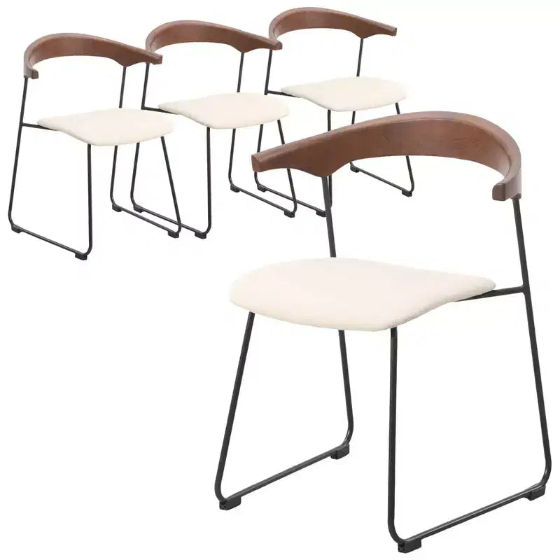 Chaise de salle à manger LeisureMod rembourrée en cuir avec dossier en hêtre et pieds en fer, lot de 4, série Lyra