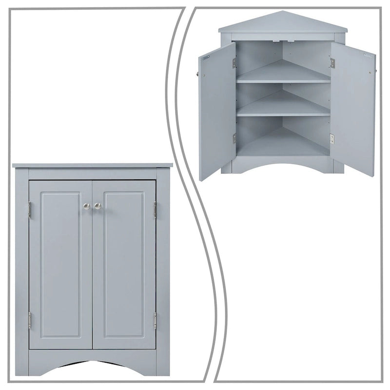 Meuble d'angle de rangement triangulaire moderne et élégant avec deux étagères internes réglables