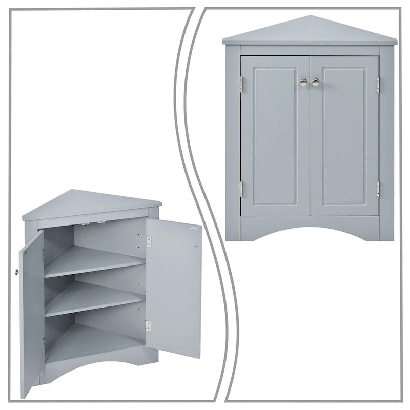 Meuble d'angle de rangement triangulaire moderne et élégant avec deux étagères internes réglables