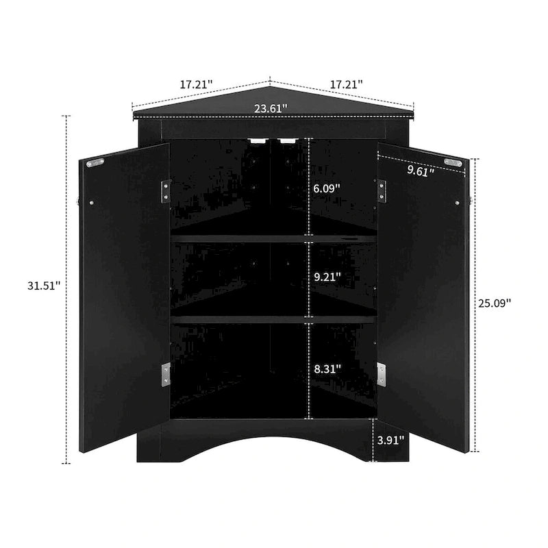 Meuble d'angle de rangement triangulaire moderne et élégant avec deux étagères internes réglables
