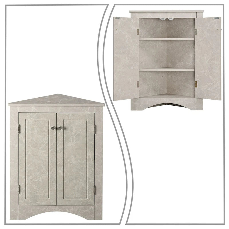 Meuble d'angle de rangement triangulaire moderne et élégant avec deux étagères internes réglables