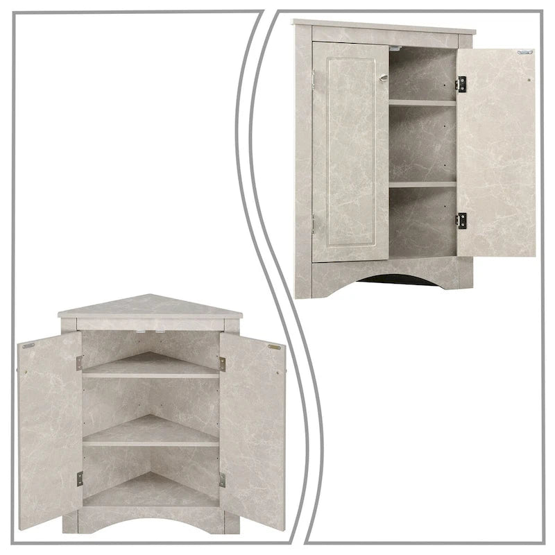Meuble d'angle de rangement triangulaire moderne et élégant avec deux étagères internes réglables