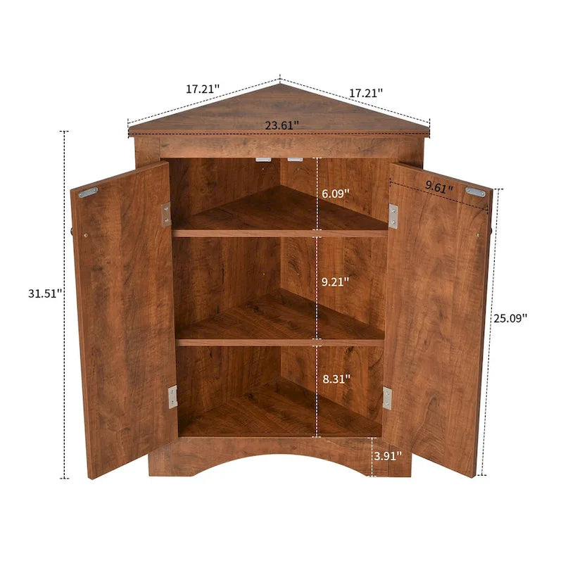 Meuble d'angle de rangement triangulaire moderne et élégant avec deux étagères internes réglables